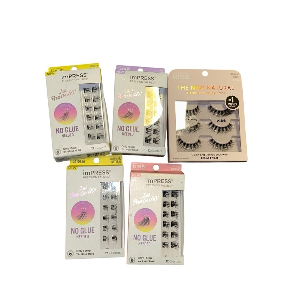Lot of 5 new in box Kiss imPRESS / the new natural Press On Falsies Eyelashes